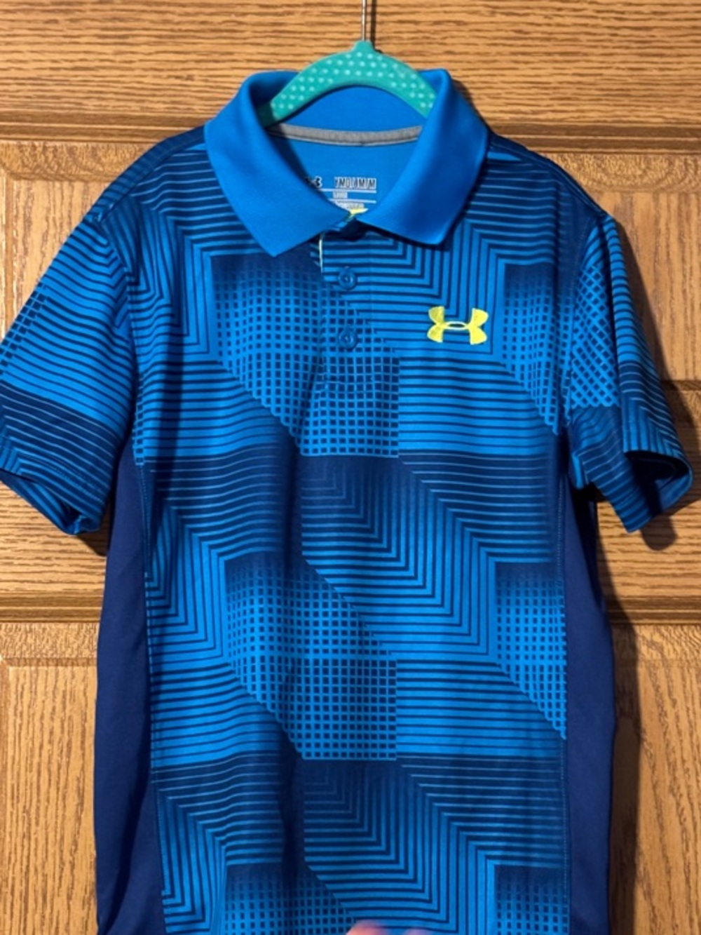 Under Armour Blue Geometric Polo with Neon Yellow Logo